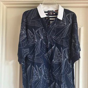 VTG 90s GANT Salty Dog Nautical/Sailboat Navy SS Golf Polo Cotton Knit Shirt L